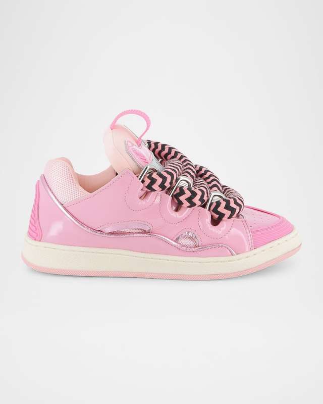 Girl's Two-Tone Curb Sneakers with Big Laces,